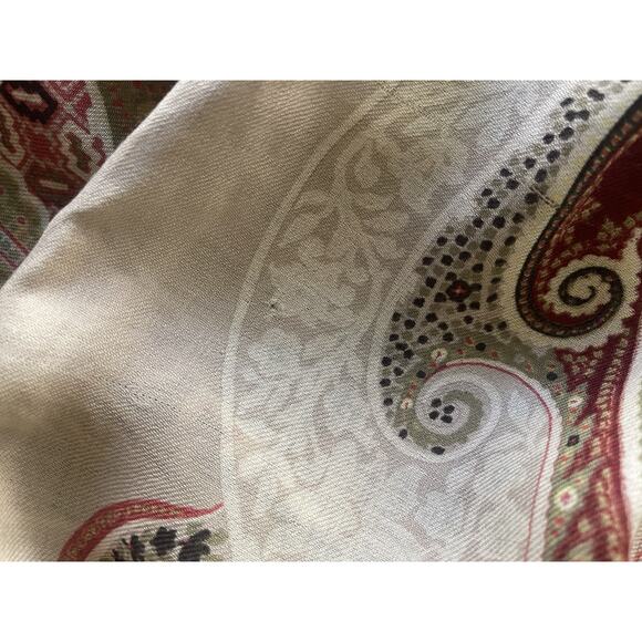 ETRO Silk Wool Paisley Scarf Multicolor Damage Tan Brown Green - Picture 3 of 7